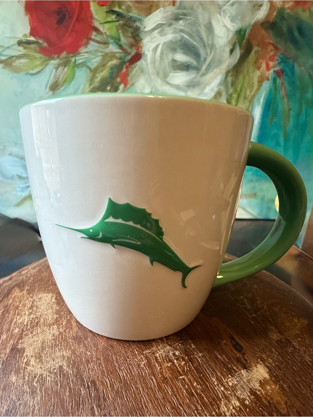 Tommy Bahama Raised Marlin Logo Large Mug Green & White
